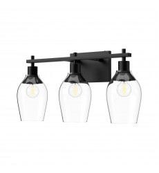 VL538322MBCL-Kingsley 22-in Clear Glass/Matte Black 3 Lights Vanity
