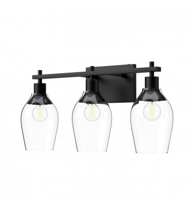  VL538322MBCL-Kingsley 22-in Clear Glass/Matte Black 3 Lights Vanity