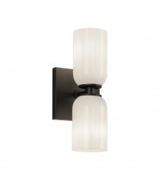  WS57712-BK/GO-Nola 12-in Black/Glossy Opal Glass 2 Lights Wall Sconce