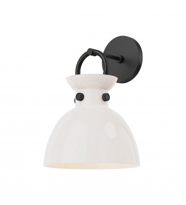  WV411809MBGO-Waldo 9-in Matte Black/Glossy Opal Glass 1 Light Wall/Vanity