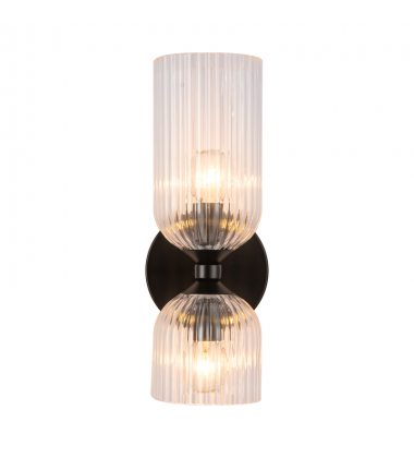 WV442612MBCR-Nelly 12-in Matte Black/Clear Ribbed Glass Socket Wall/Vanity Light WV442612MBCR-Nelly 12-in Matte Black/Clear Ribbed Glass Socket Wall/Vanity Light