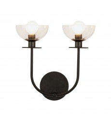  WV515212MBCL-Sylvia 12-in Matte Black/Clear Glass 2 Lights Wall Vanity