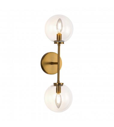  WV549220AGCL-Cassia 20-in Aged Brass/Clear Glass 2 Lights Wall Vanity