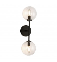  WV549220MBCL-Cassia 20-in Matte Black/Clear Glass 2 Lights Wall Vanity