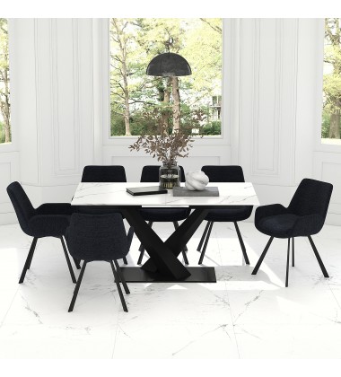  Worldwide -JULIUS WT_SIGNY BK-7PC DIINING SET - (207-111WT_144BK)