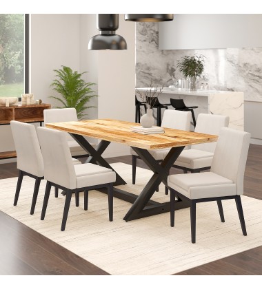  Worldwide -ZAX NATBK_CORTEZ BEG_BK-7PC DINING SET - (207-147NATBK_081BEG_BK)