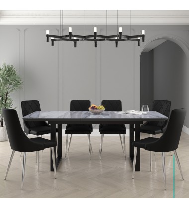  Worldwide -GAVIN_DEVO BK-7PC DINING SET - (207-360_087BK)