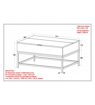 Worldwide -OJAS-LIFT-TOP COFFEE TABLE-NATURAL BURNT - (301-513NT)