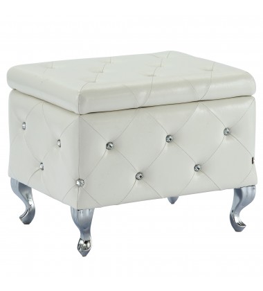  Worldwide -MONIQUE-SM STORAGE OTTOMAN-WHITE PU - (402-130SM-WT)