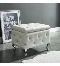  Worldwide -MONIQUE-SM STORAGE OTTOMAN-WHITE PU - (402-130SM-WT)