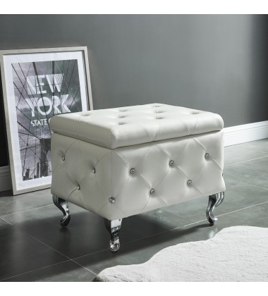  Worldwide -MONIQUE-SM STORAGE OTTOMAN-WHITE PU - (402-130SM-WT)