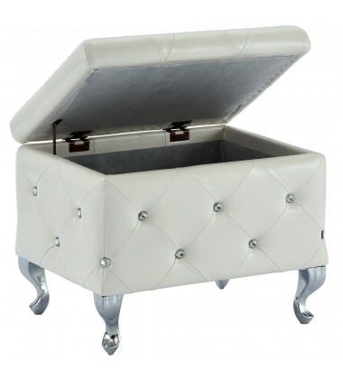  Worldwide -MONIQUE-SM STORAGE OTTOMAN-WHITE PU - (402-130SM-WT)