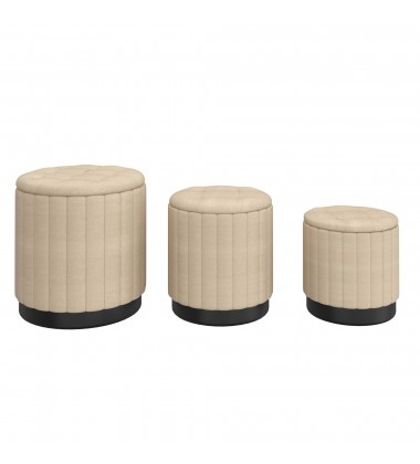  Worldwide -LEXI-3PC STORAGE OTTOMAN SET-BEIGE_BLACK - (402-173BG_BK)