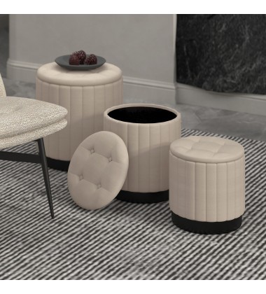  Worldwide -LEXI-3PC STORAGE OTTOMAN SET-BEIGE_BLACK - (402-173BG_BK)