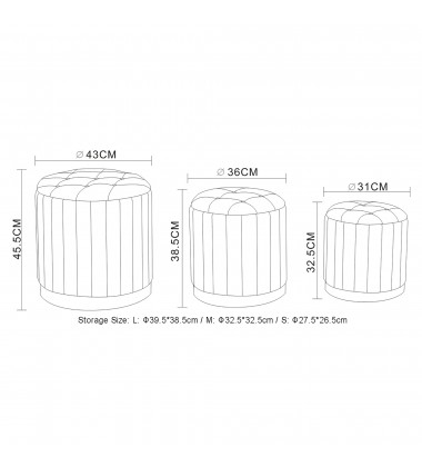  Worldwide -LEXI-3PC STORAGE OTTOMAN SET-BEIGE_BLACK - (402-173BG_BK)