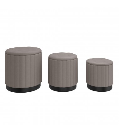  Worldwide -LEXI-3PC STORAGE OTTOMAN SET-WARM GREY_BLACK - (402-173GY_BK)