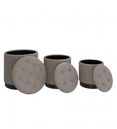  Worldwide -LEXI-3PC STORAGE OTTOMAN SET-WARM GREY_BLACK - (402-173GY_BK)
