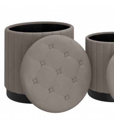  Worldwide -LEXI-3PC STORAGE OTTOMAN SET-WARM GREY_BLACK - (402-173GY_BK)