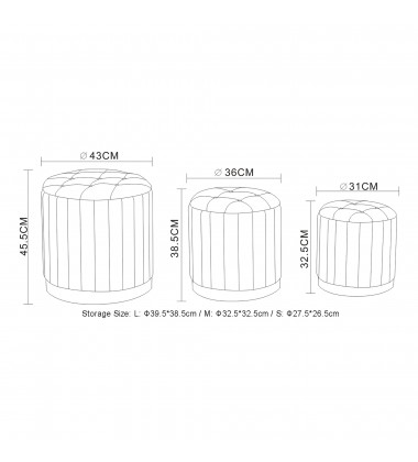  Worldwide -LEXI-3PC STORAGE OTTOMAN SET-WARM GREY_BLACK - (402-173GY_BK)