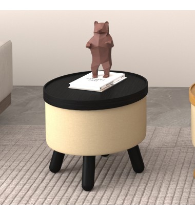  Worldwide -BETSY-STORAGE OTTOMAN-BEIGE_BLACK - (402-376BG_BK)