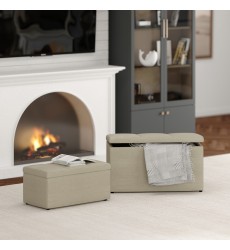  Worldwide -LEVI-2PC STORAGE OTTOMAN SET-BEIGE - (402-611BG)