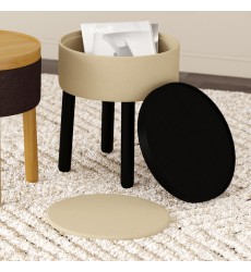  Worldwide -POLLY-STORAGE OTTOMAN-BEIGE_BLACK - (402-687BG_BK)