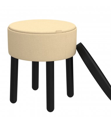 Worldwide -POLLY-STORAGE OTTOMAN-BEIGE_BLACK - (402-687BG_BK)