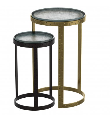  Worldwide -ARES-2PC ACCENT TABLE-ANTIQUE GOLD_BLACK - (501-098GL_BK)